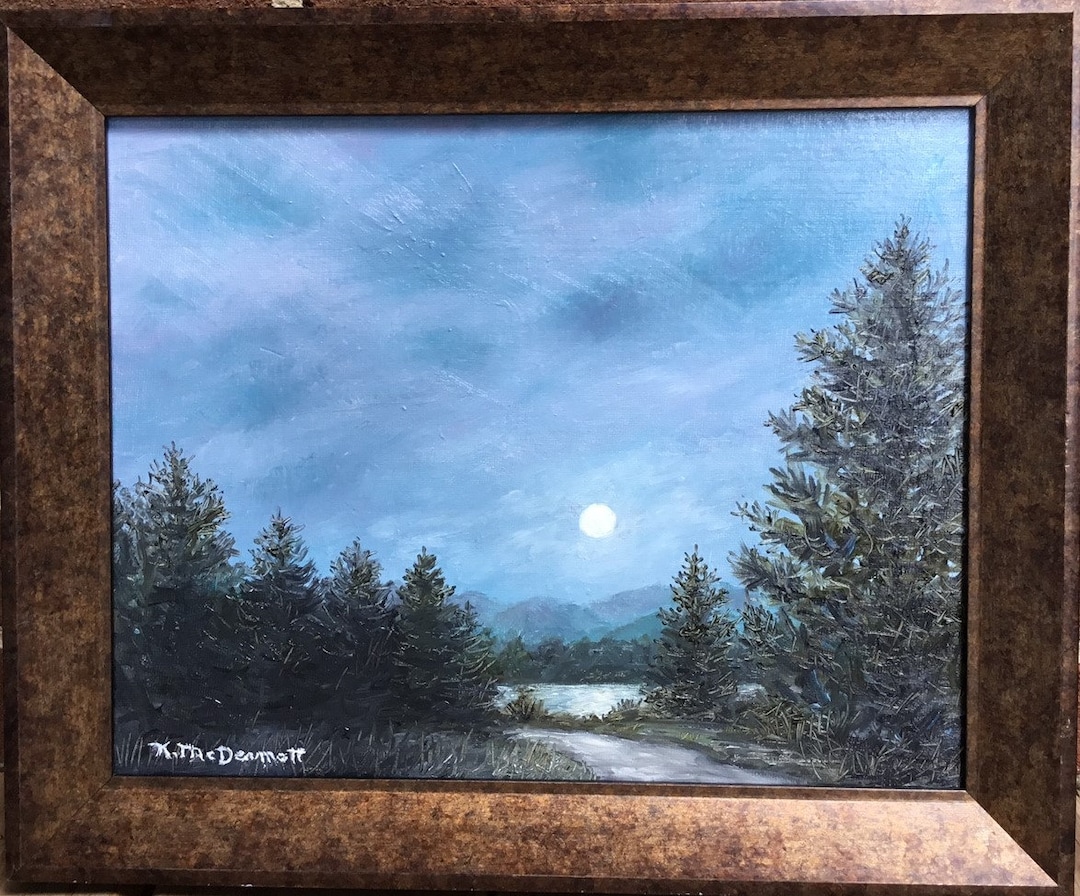 RIVER ROAD MOON - Original Framed Oil Landscape Painting by K ...