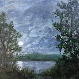 Acrylic Moonrise Mini # 6 - Moonrise by K. McDermott - acrylic art, moonrise painting, nocturne, impressionism. unframed mini painting