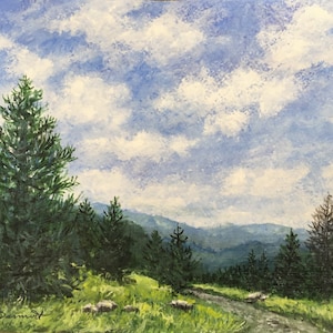 MOUNTAIN MELODY - original framed acrylic mountain landscape painted by K. McDermott - smokey mountains, blue ridge mountains