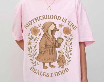 Funny Mom Goose PNG, Motherhood Realest Hood, Boho Retro Mama Design (Digital Download)