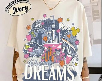 Retro Comfort Colors Disney Dreams PNG, Magic Kingdom Castle Tee, Disney Park Family Trip Outfit, Vintage 90s Style Disney Mickey Shirt