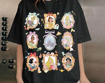 Disney Princess Floral Coquette Bow PNG, Disneyland Flower Princess Tee, Belle Aurora Moana Cinderella Shirt, Disney Girl's Trip Tee
