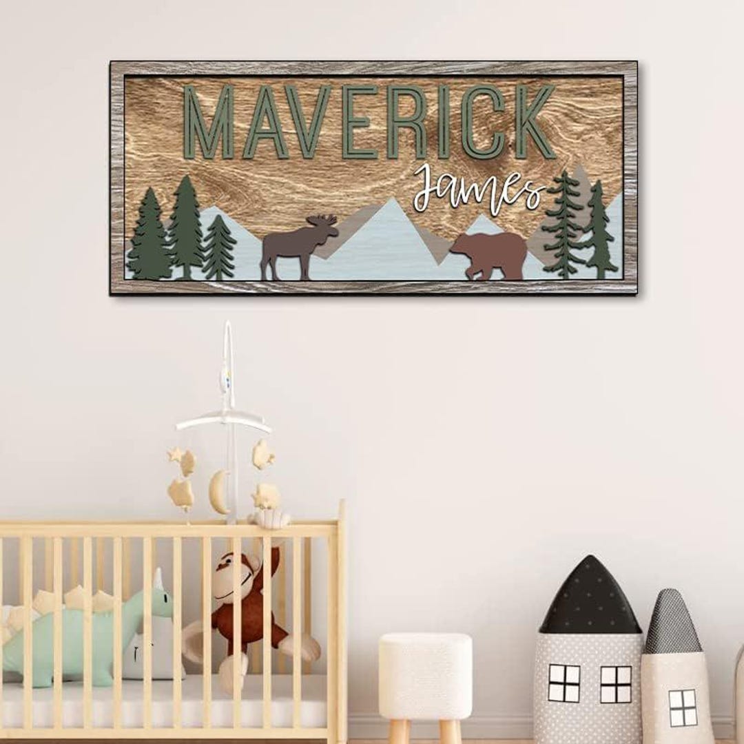 Custom Name Sign for Nursery, Woodland Nursery Signs, Custom Baby Name ...