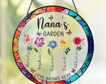 Personalized Grandma's Garden Stained Glass Suncatcher Window Decor Gift for Mom Grandma Nana Mother’s Day Christmas