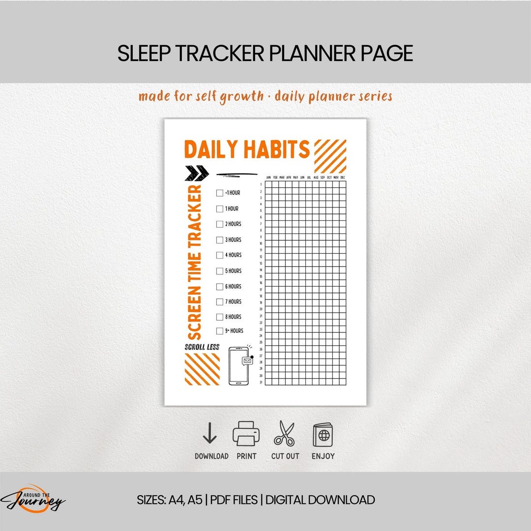 Screen Time Tracker - Printable Planner Page - Journal Insert - Phone ...