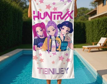 Personalized Kpop Beach Towel,Kpop Anime Girl Beach Towel,Huntrix Towel,Kpop Fan Gift for Girls Trip,Cousin Crew Summer Vacation,Kids Towel