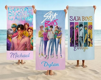 Personalized Kpop Anime Beach Towel,Saja Boys Towel,Easter Basket,Custom Name Towel,Anime Boy Kpop Demon Hunters,Gift for Kpop Fan,Anime Boy