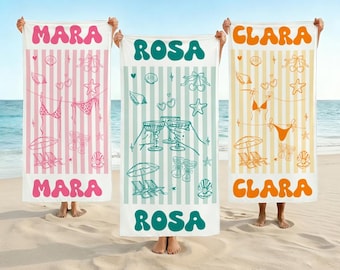 Personalized Bride Beach Towel,Custom Name Pool Towel,Girls Trip Gift,Coastal Bachelorette Party Towel,Wedding Trip Gift,Pool Party Favors