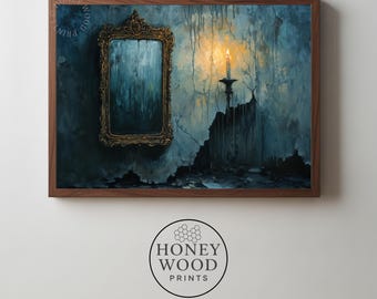Printable Antique Gothic Mirror Painting - Spooky Vintage Decor, Dark Textured Art, Moody Cursed Reflection, Digital Download Wall Decor 191