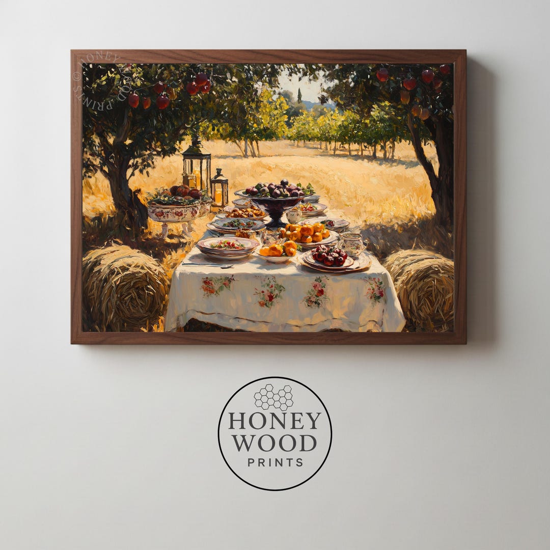 Harvest Table in Sunlit Orchard - Rustic Vintage Pastoral Alfresco ...