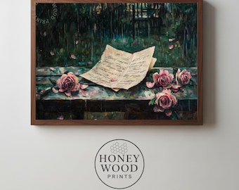 Vintage Liebesbrief mit Rosen - romantisches schwermütiges druckbare Kunst, impressionistische Malerei mit kursiver Kalligraphie, digitaler Download 279