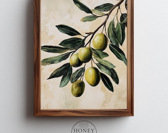 Farmhouse Olive Branch Printable - Rustic Botanical Wall Art, Neutral Cottagecore Decor, Green Olive Painting, Digital Download 344