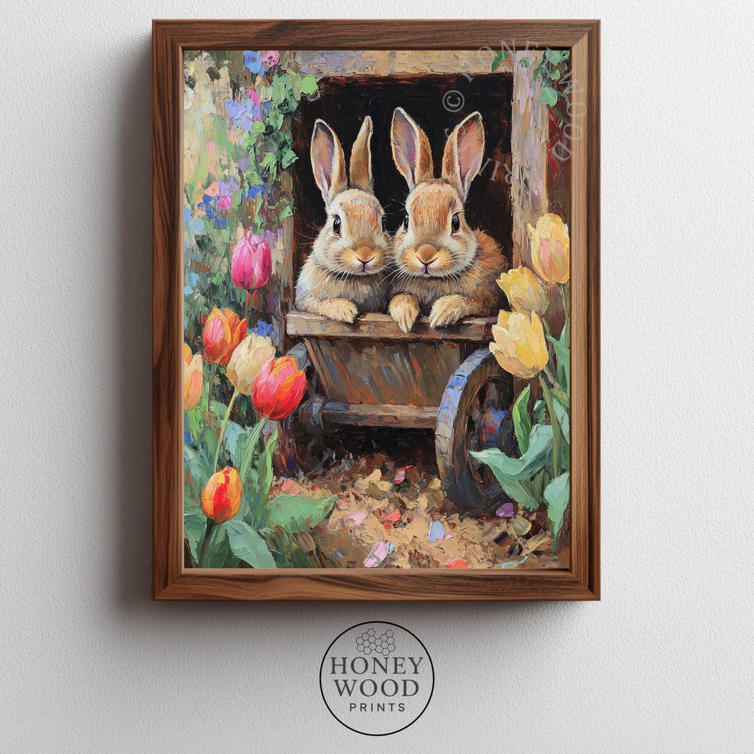 Spring Wheelbarrow With Fluffy Rabbits - Rustic Cottagecore Garden ...