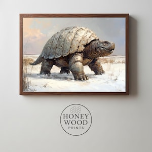 Pintura de un Glyptodon gigante caminando pesadamente por un paisaje helado - Arte mural de dinosaurios prehistóricos, escena de vida silvestre imprimible, descarga digital 715