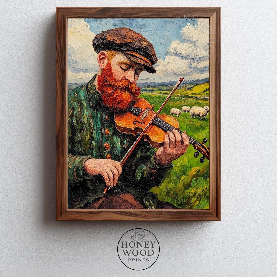 Rustic Fiddle Rustic Irish Fiddle Player Portrait - Vintage Cottagecore Art, Cozy ...