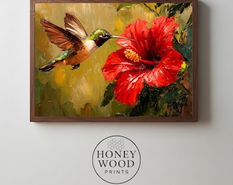 Vibrant Hummingbird and Hibiscus Printable Wall Art - Colorful Tropical Flower Painting, Botanical Decor, Digital Download 13