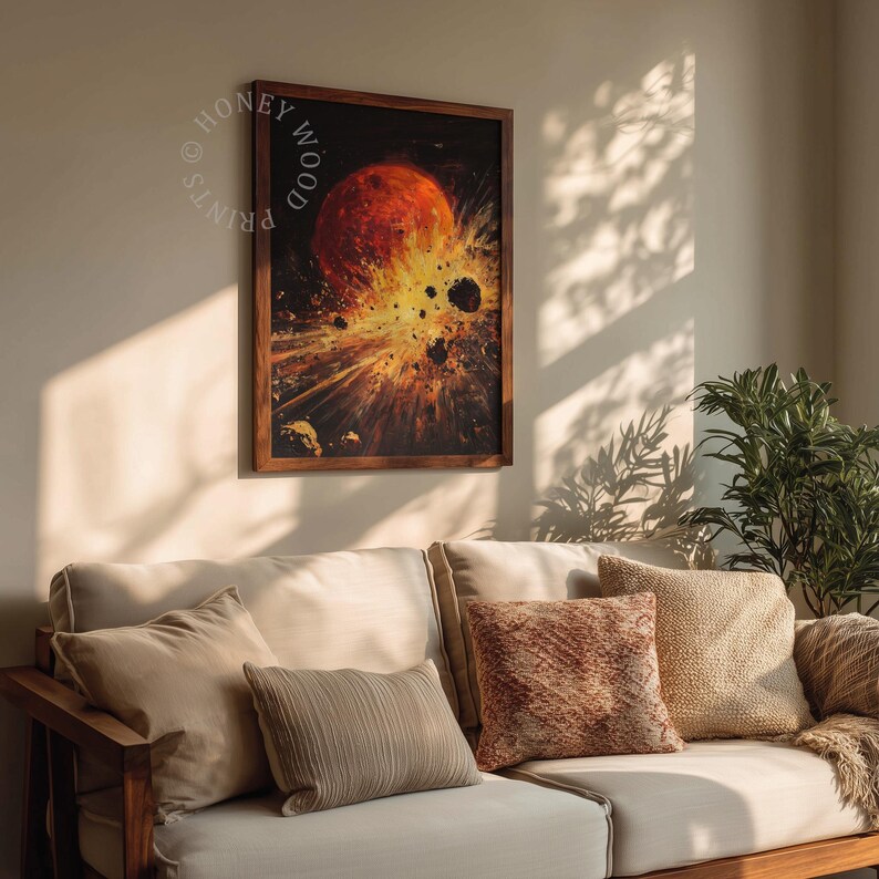 Red Star Explosion With Asteroid Field - Moody Sci-fi Printable, Cosmic ...