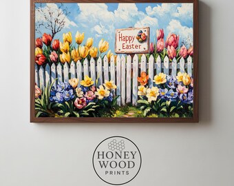 Printable Spring Garden Painting - Bright Cottagecore Tulips, Farmhouse Wall Art, Vibrant Springtime Scene, Digital Download Art Print 75