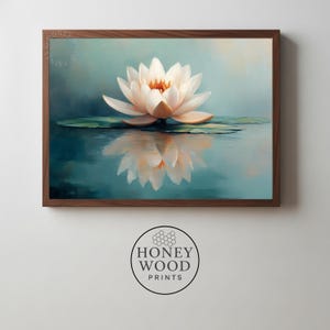 Lotusblomma på stilla vattenmålning - Utskrivbar lugnande väggkonst, lugn spa-dekor, minimalistisk meditation digital nedladdning, Aqua 602