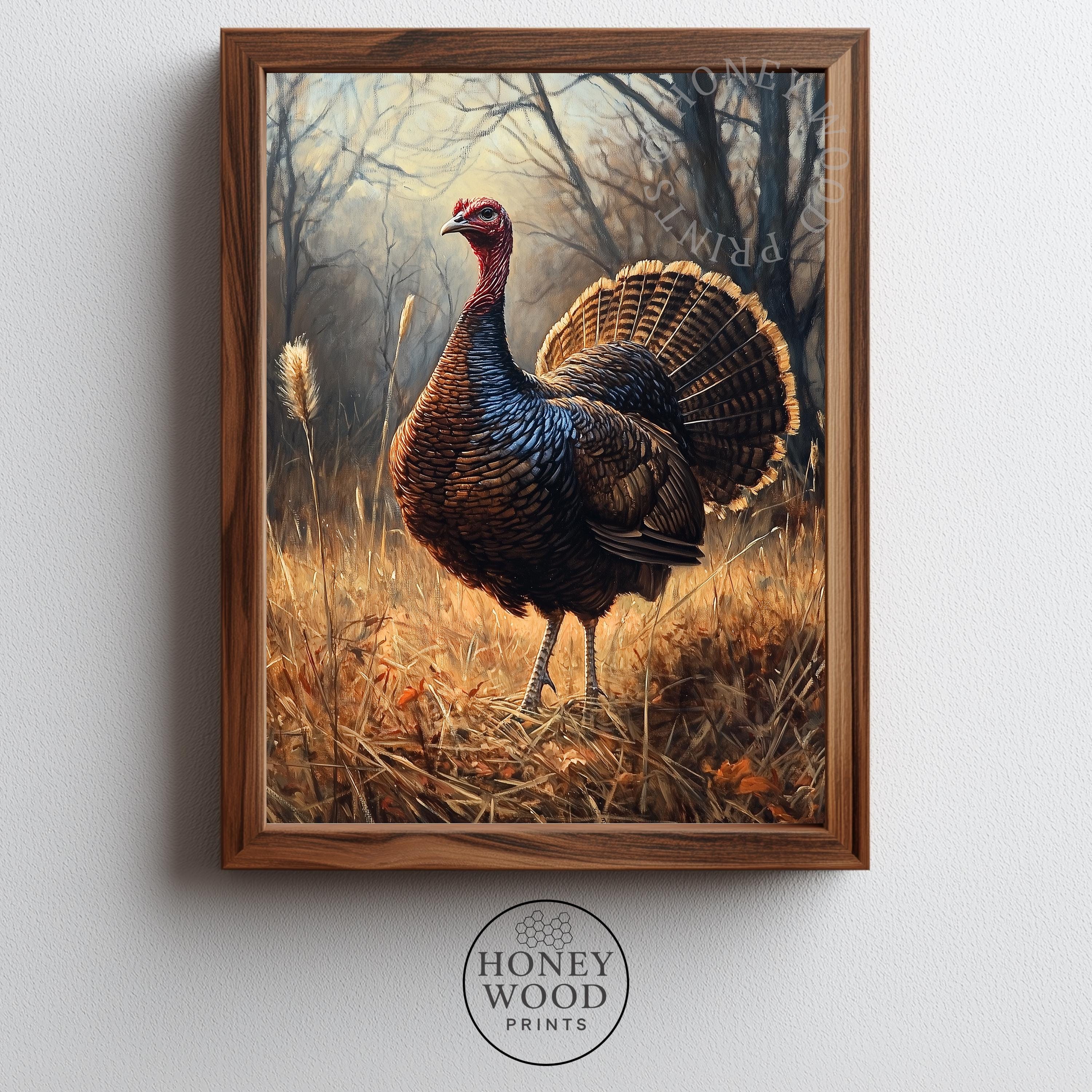 Rustic Printable Wild Turkey Wall Art - Moody Autumn Wildlife Painting ...