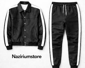 Handmade Black Leather Tracksuit - Jogging style Men Brayden Geniune Leather TrackSuit - Jogging Style Leather Sweatsuit Men Leather Costume