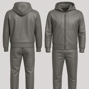 Puede incluir: Un conjunto de ch&aacute;ndal gris de dos piezas. La chaqueta con capucha tiene una cremallera completa, un bolsillo delantero y pu&ntilde;os y dobladillo acanalados. Los pantalones a juego tienen un dise&ntilde;o de pierna recta. El conjunto est&aacute; hecho de un material suave y texturizado.
