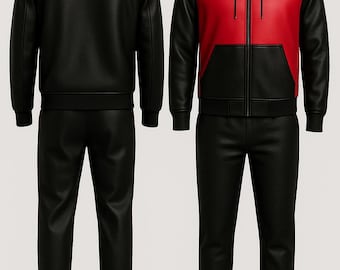 Men Handmade Geniune Leather Tracksuit Jogging style Men Brayden Hooded Leather Track Suit