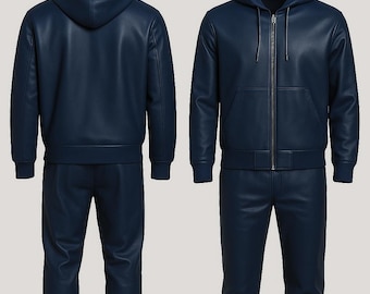 Herr Geniune Blå Läder Träningsoverall - Joggingstil Herr Brayden Geniune Läder Träningsoverall