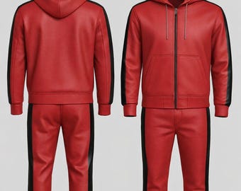 Men's Handmade Premium Leather Tracksuit - Jogging style Men Brayden Geniune Leather Track Suit - Men's  ActiveWear Leather Sweatsuit