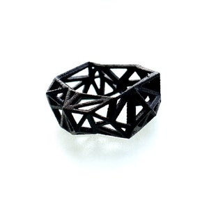 3D printed geometric ring Triangulated Ring in Black. triangle jewelry. modern statement jewelry image 3