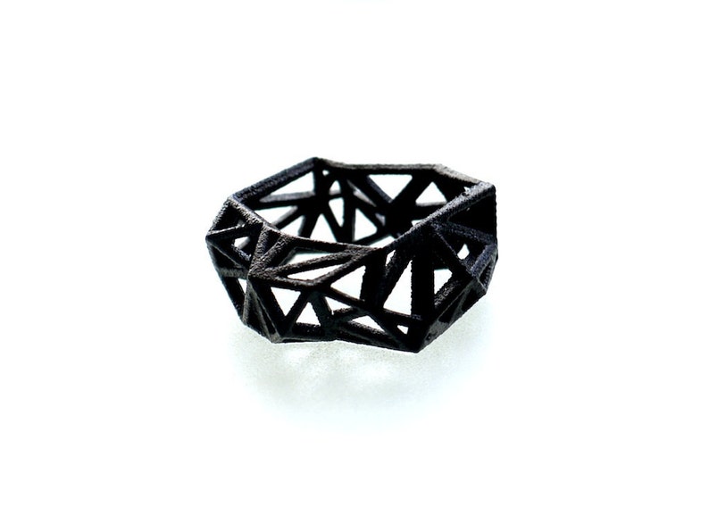 3D printed geometric ring Triangulated Ring in Black. triangle jewelry. modern statement jewelry image 3