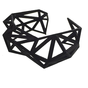 geometric bracelet- Triangulated Cuff in Black - Matte Finish. 3d printed. modern jewelry