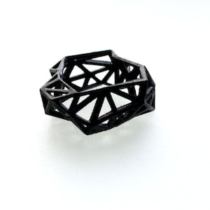 3D printed geometric ring Triangulated Ring in Black. triangle jewelry. modern statement jewelry image 1