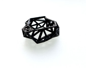 3D printed geometric ring - Triangulated Ring in Black. triangle jewelry. modern statement jewelry