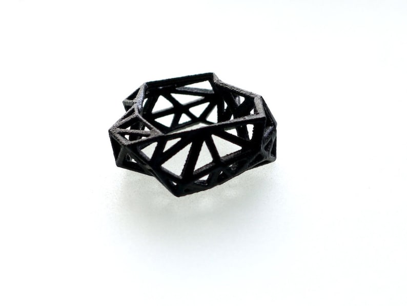 3D printed geometric ring Triangulated Ring in Black. triangle jewelry. modern statement jewelry image 1