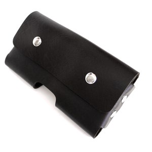 Black Leather iPhone 15 14 or 13 or 12 Holster also Pro or Pro Max horizontal holder, loop or belt clip, magnetic closure image 5