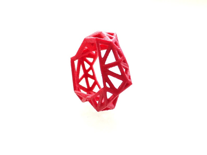 3d printed geometric ring Triangulated Ring in Pink. statement jewelry. neon fashion, gifts for her image 2