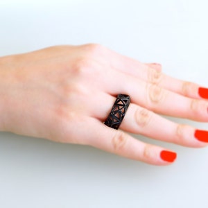 3D printed geometric ring Triangulated Ring in Black. triangle jewelry. modern statement jewelry image 2