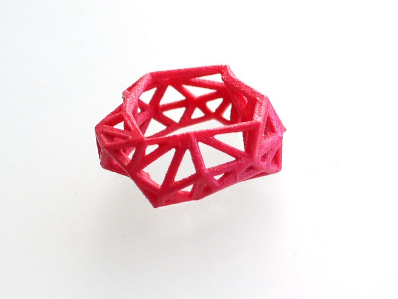 3d printed geometric ring Triangulated Ring in Pink. statement jewelry. neon fashion, gifts for her image 1