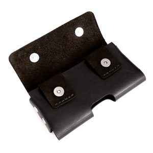 Black Leather iPhone 15 14 or 13 or 12 Holster also Pro or Pro Max horizontal holder, loop or belt clip, magnetic closure image 2