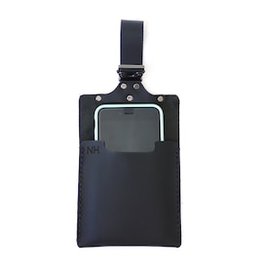 Black Leather Stroller Phone Holder: Universal Smartphone Mount