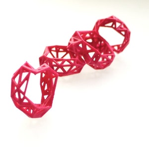 3d printed geometric ring Triangulated Ring in Pink. statement jewelry. neon fashion, gifts for her image 4