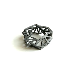 Gray 3D Printed Geometric Ring: Modern Triangle Jewelry