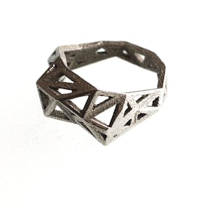 geometric ring - Slim Triangulated Ring in Stainless Steel. 3d printed, triangle jewelry, modern statement jewelry