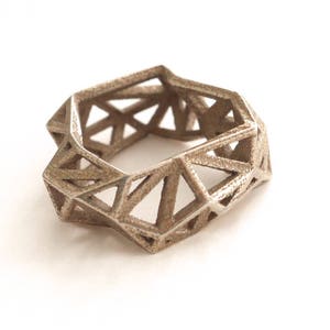 geometric ring - Triangulated Ring in Stainless Steel. 3d printed. triangle jewelry. modern statement jewelry