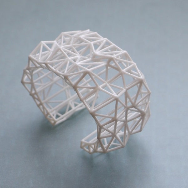 white geometric cuff - Faceted Cuff bracelet in White. 3d printed statement jewelry. summer fashion, modern