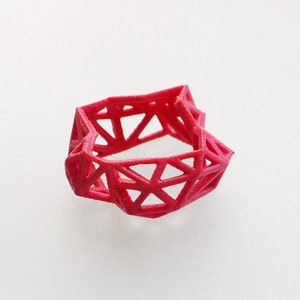 3d printed geometric ring Triangulated Ring in Pink. statement jewelry. neon fashion, gifts for her image 3