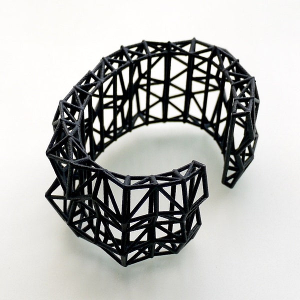 geometric jewelry- Faceted Cuff bracelet in Black. modern design 3D printed. fashion gifts, statement jewelry