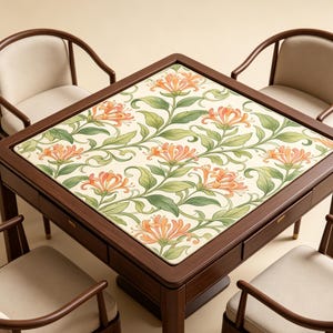 Honeysuckle Floral Mahjong Table Mat, Noise-Reducing Non-Slip Mat, William Morris Inspired Botanical Game Mat for Mahjong,