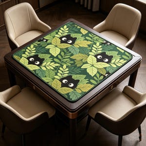 Mahjong-bordsmattaGreen Leaf Black Cat Mahjong-bordsmatta, fyrkantig halkfri Mahjong-matta, present till katt- och Mahjong-älskare